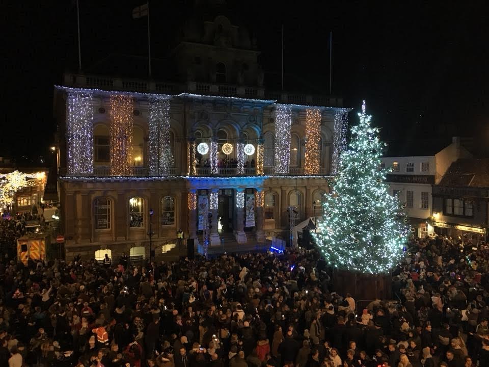 Ipswich Christmas lights on the cornhill